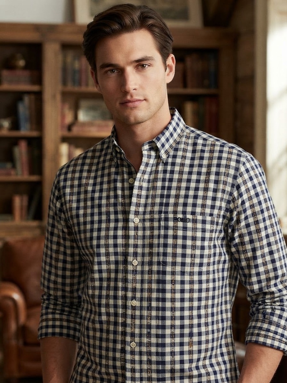 VTG Hollywood Polo Country Club Gingham Check Button Down Shirt Size 16 (32-33)